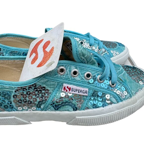 Superga Verona Embroidery Womens Sequin Azzurro Silver Sneakers New In Box 38 - Picture 3 of 12